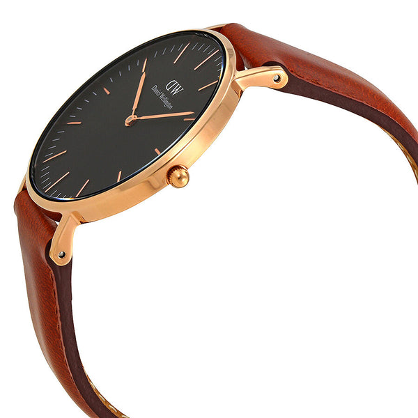 Daniel Wellington St Mawes 36mm Black Dial Brown Genuine Leather Gold Watch - DW00100136