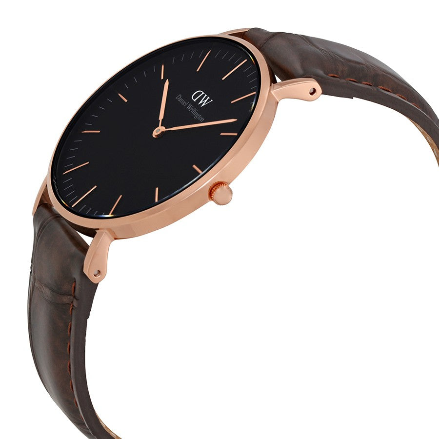 Daniel Wellington York 36mm Black Dial Genuine Leather Rose Gold Watch - DW00100140
