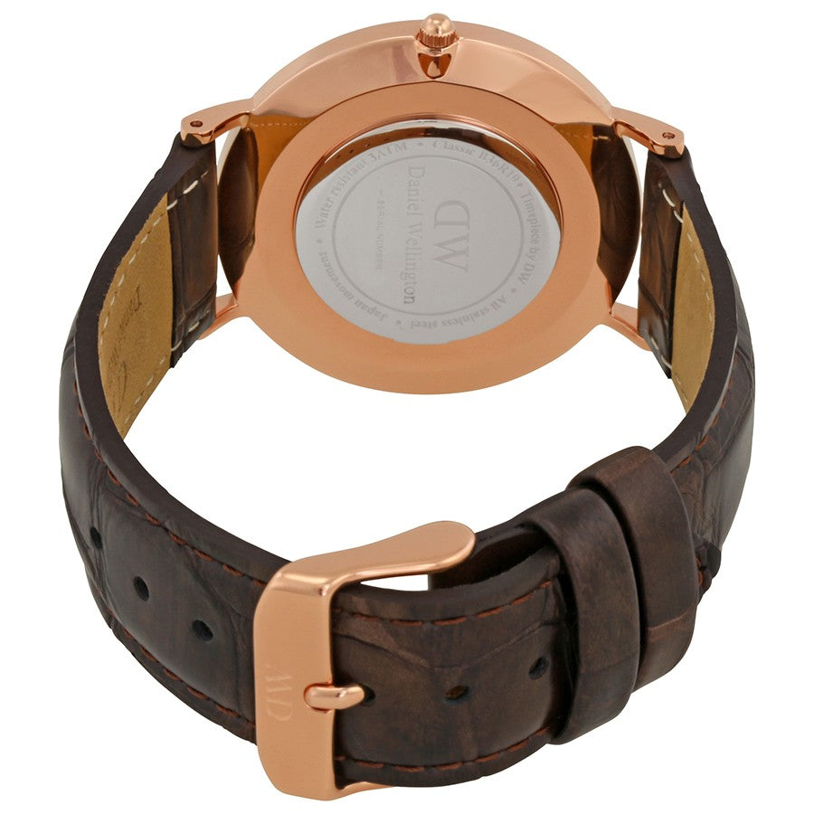 Daniel Wellington York 36mm Black Dial Genuine Leather Rose Gold Watch - DW00100140