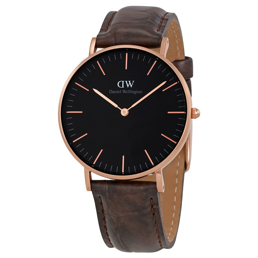 Daniel Wellington York 36mm Black Dial Genuine Leather Rose Gold Watch - DW00100140