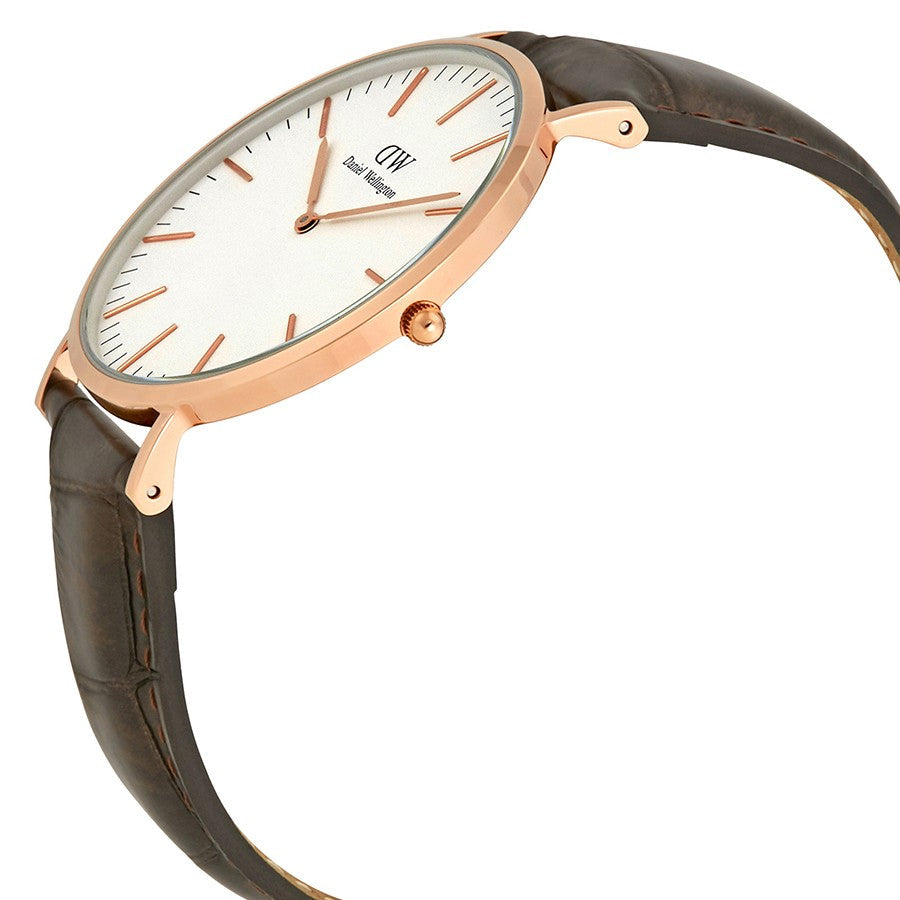 Daniel Wellington York 40mm White Dial Dark Brown Genuine Leather Gold Men's Watch - DW00100011