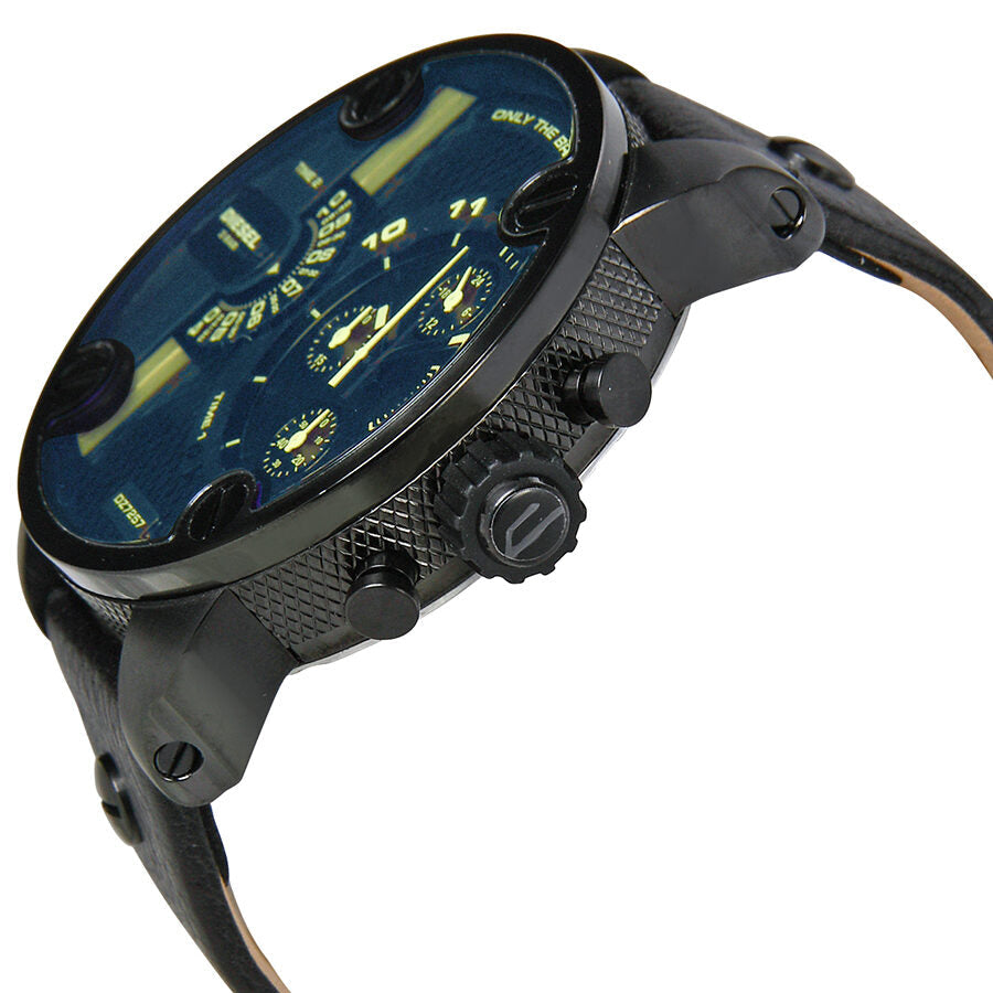 Diesel Bad Ass Reloj cronógrafo para hombre, esfera azul, piel negra, DZ7257
