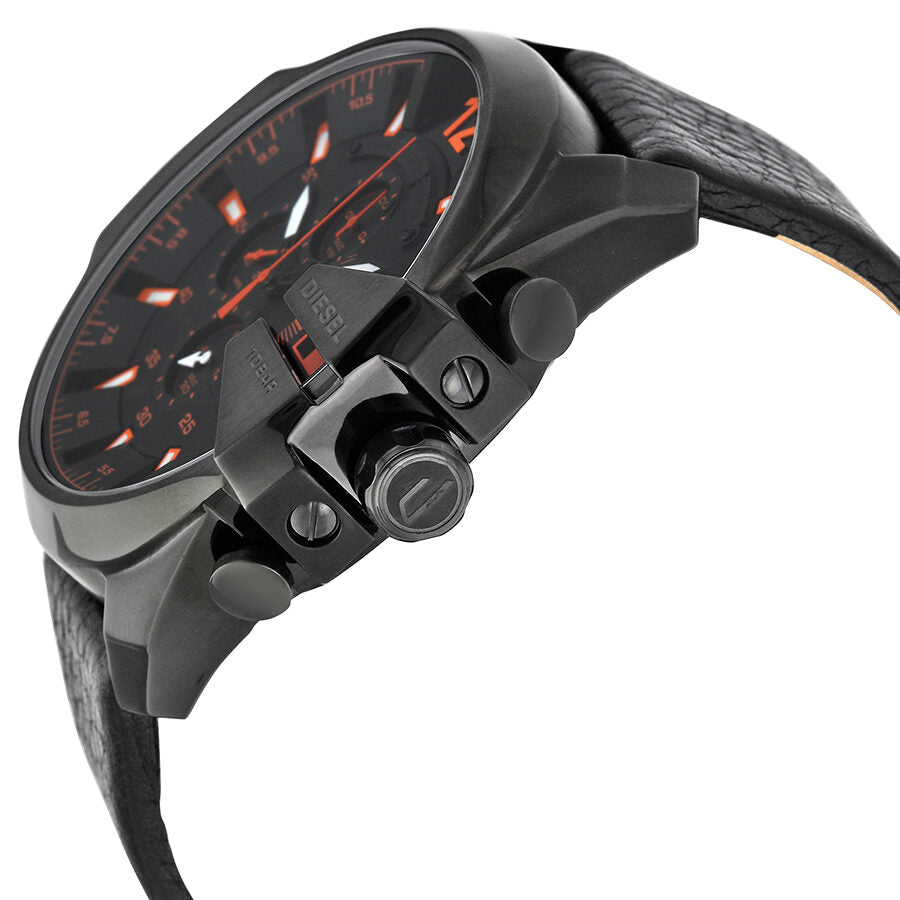 Reloj cronógrafo Diesel para hombre, esfera negra, piel negra, DZ4291