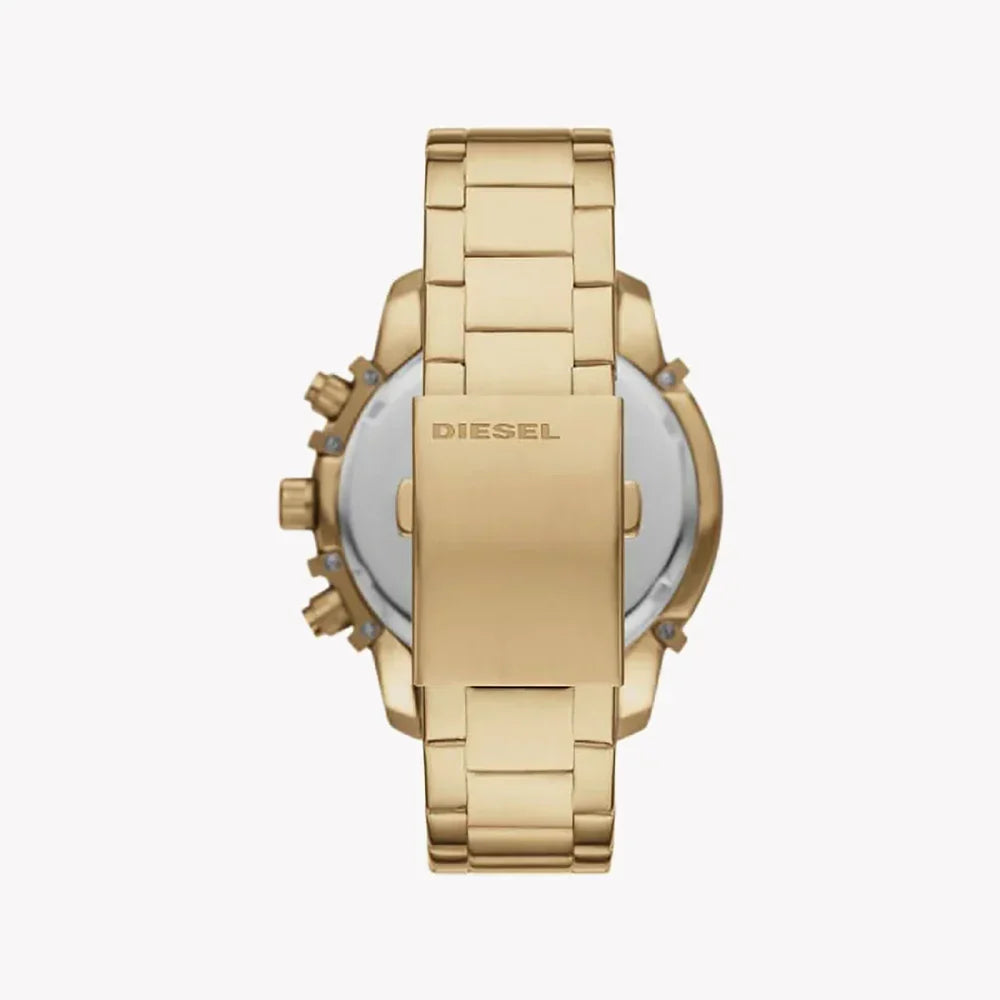 Diesel Griffed DZ4595 case back with engraved logo on gold-tone stainless steel