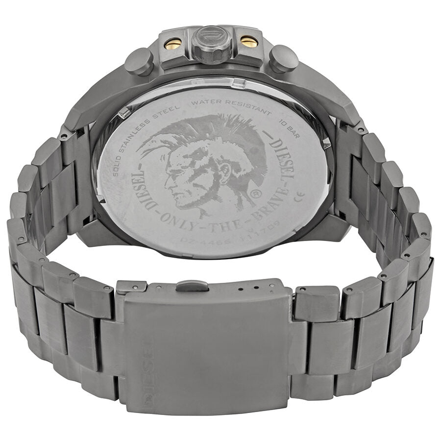 Diesel Mega Chief watch caseback showing Diesel logo and watch resistance details