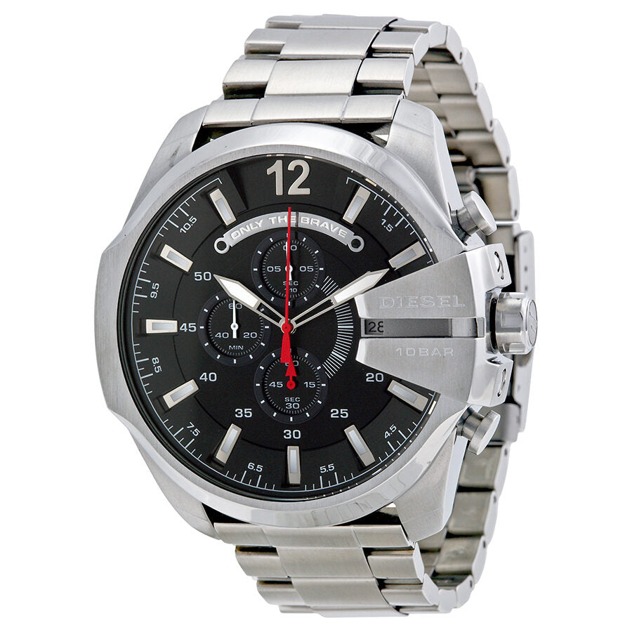 Diesel Mega Chief Chronograph Black Dial Men's Silver Watch DZ4308