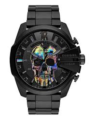 Diesel Mega Chief DZ4582 men's watch with black dial featuring colorful rainbow skull design