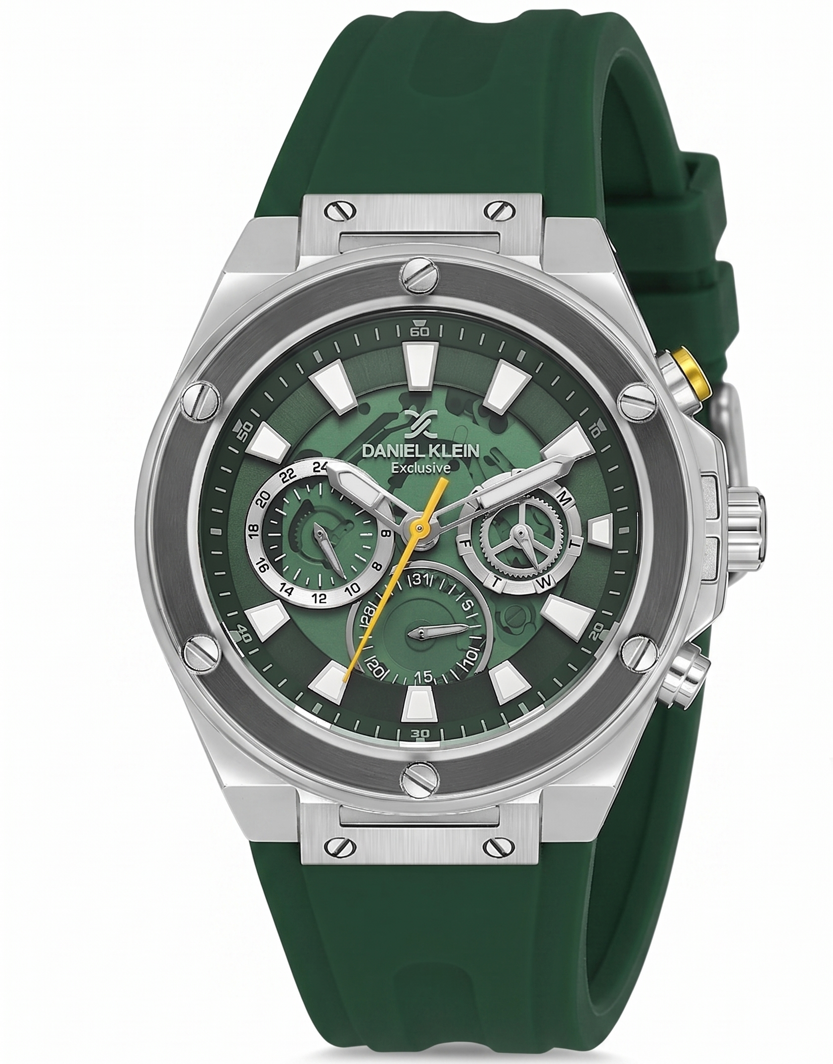 Daniel Klein Exclusive Green Skeleton Dial and Silicone Strap Silver Watch - DK.1.13889-2