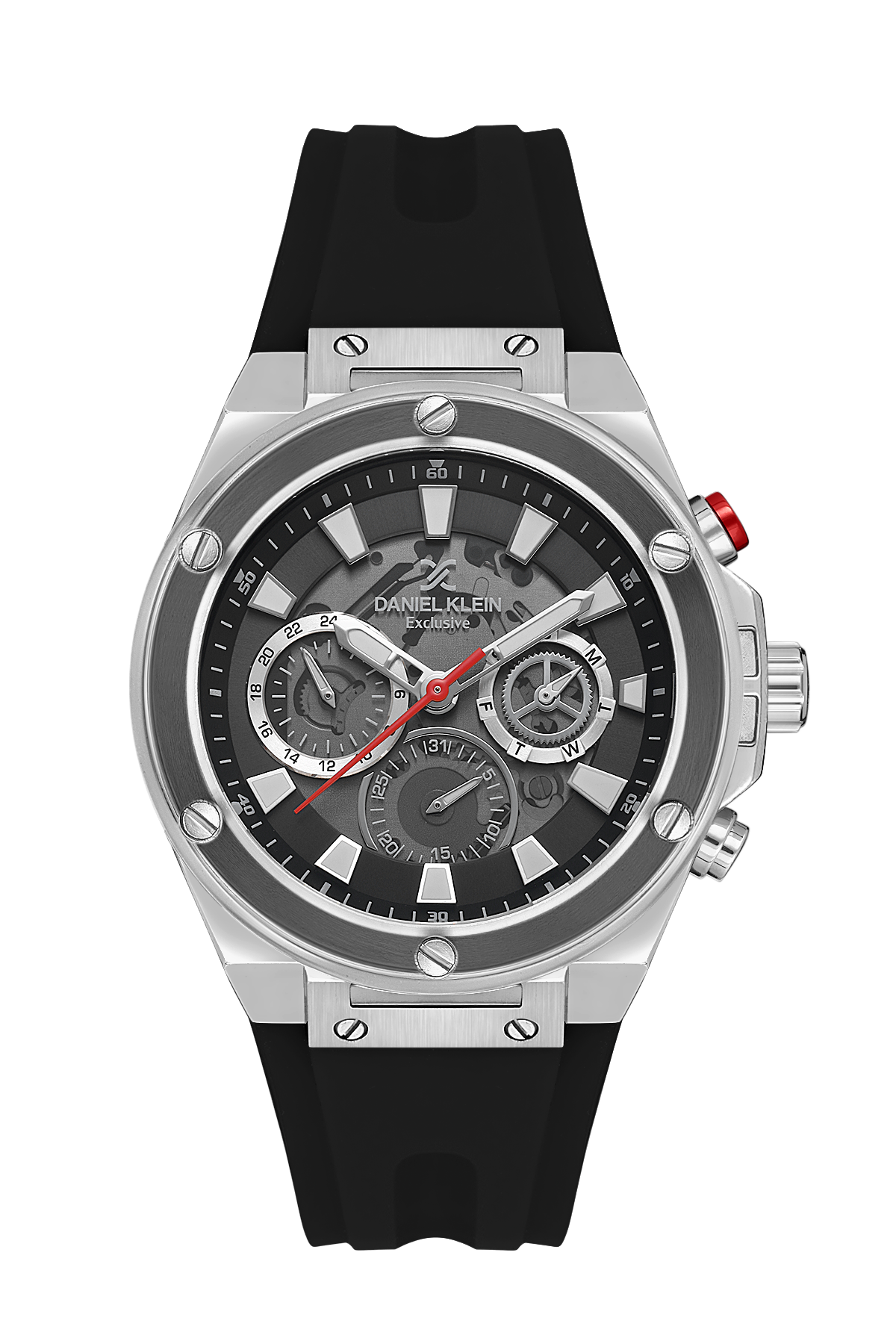 Daniel Klein Exclusive Grey Dial Black Silicone Strap Silver Watch - DK.1.13889-1