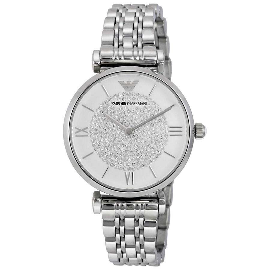 Emporio Armani White Crystal Pave Dial Stainless Steel Women's Watch - AR1925