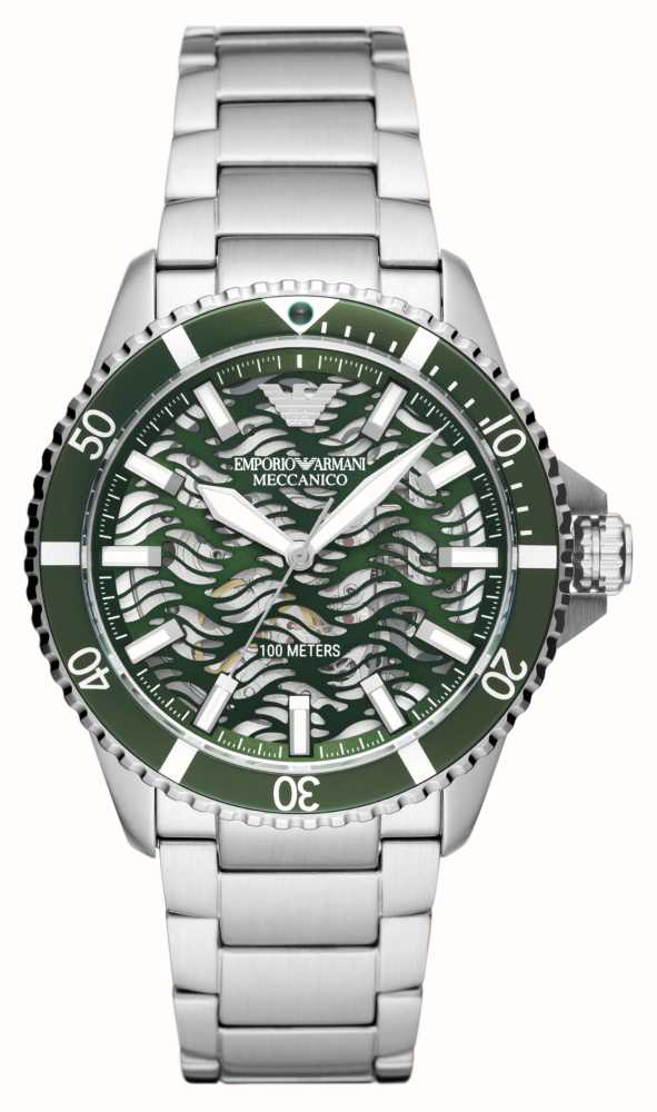 Emporio Armani Diver Automatic Skeleton Dial Silver Men's Watch - AR60061