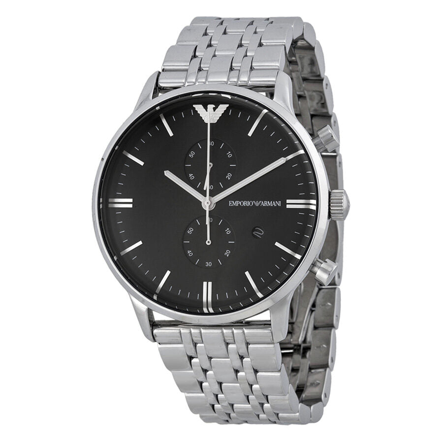 Emporio Armani Classic Chronograph Reloj de hombre de acero inoxidable con esfera negra AR0389