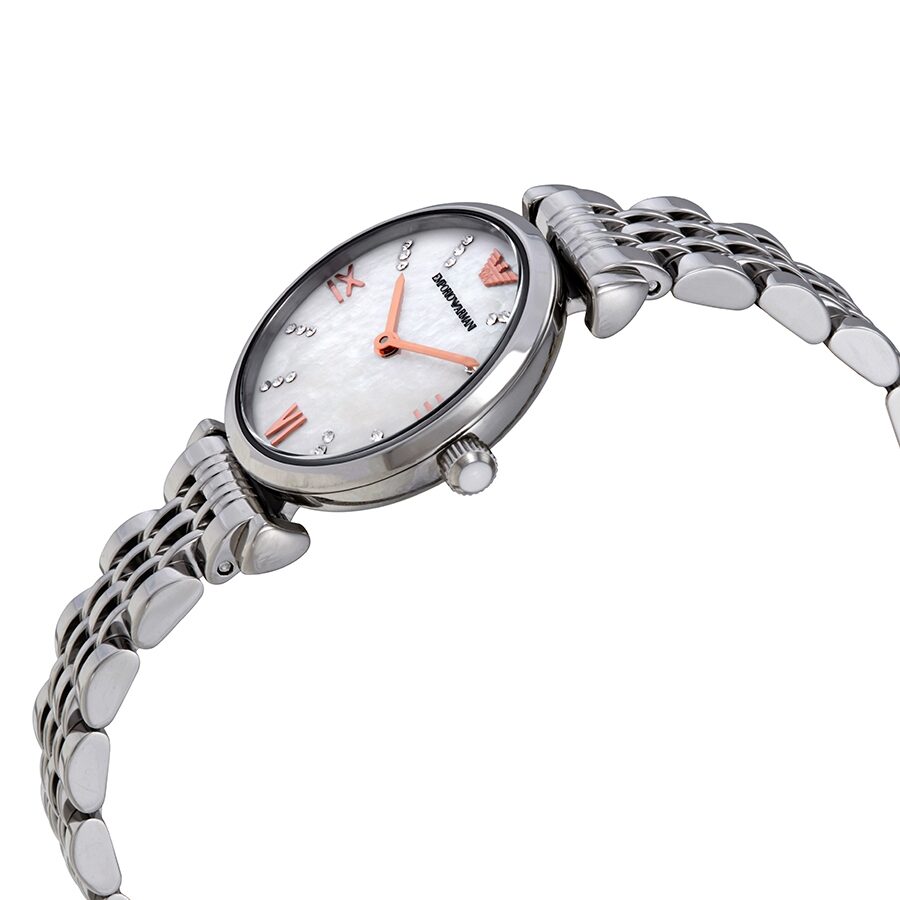 Emporio Armani Gianni T-Bar Quartz Crystal White Mother of Pearl Dial Ladies Watch AR11204
