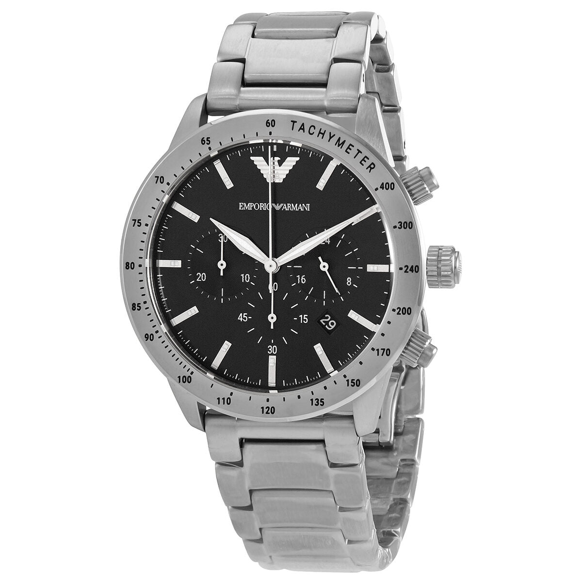 Emporio Armani Mario Chronograph Black Dial Silver Men's Watch - AR11241