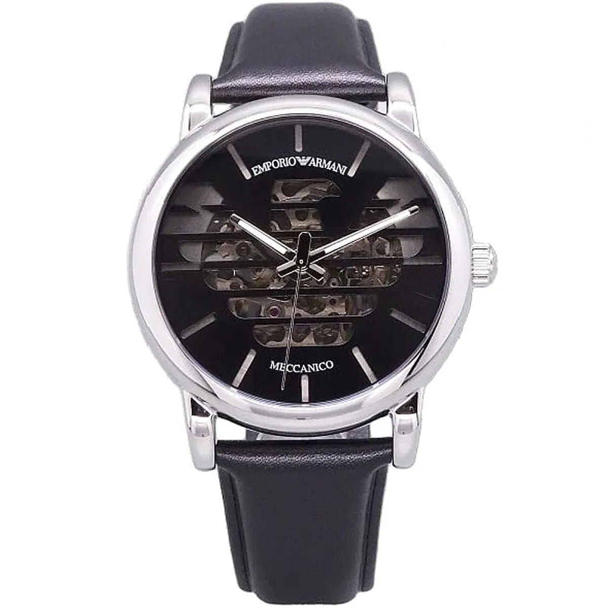 EMPORIO ARMANI Meccanico Black Leather Strap Black Dial Automatic Watch Luigi AR60040