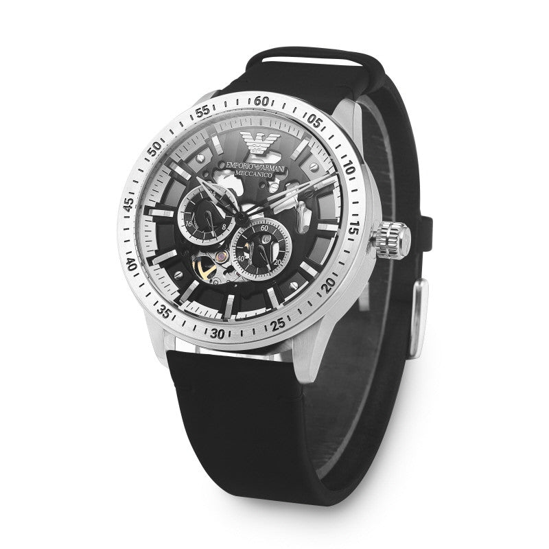 Emporio Armani Renato Automatic Black Leather Men's Watch - AR60051