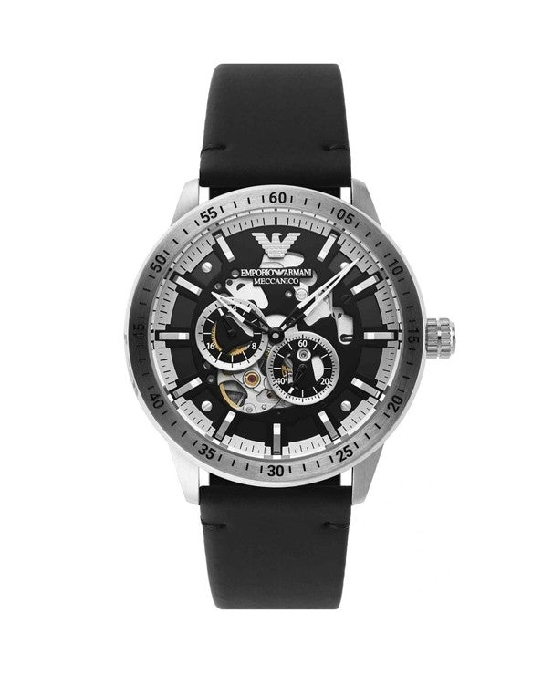 Emporio Armani Renato Automatic Black Leather Men's Watch - AR60051