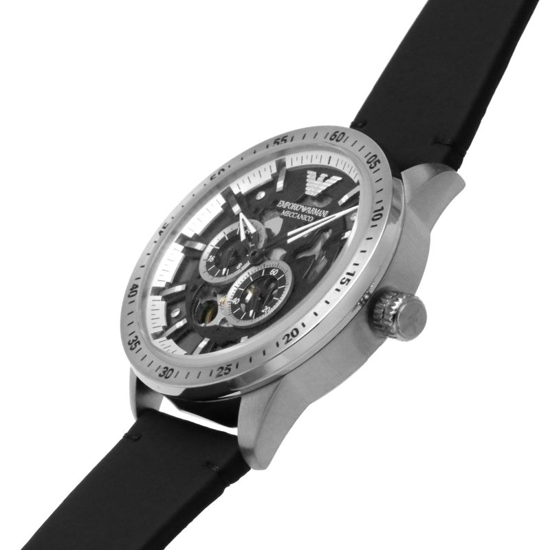 Emporio Armani Renato Automatic Black Leather Men's Watch - AR60051