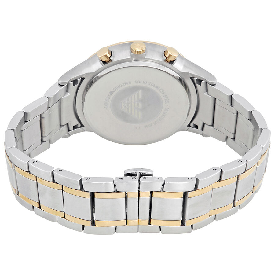 Caseback view of Renato Chronograph showing two-tone stainless steel band and transparent case