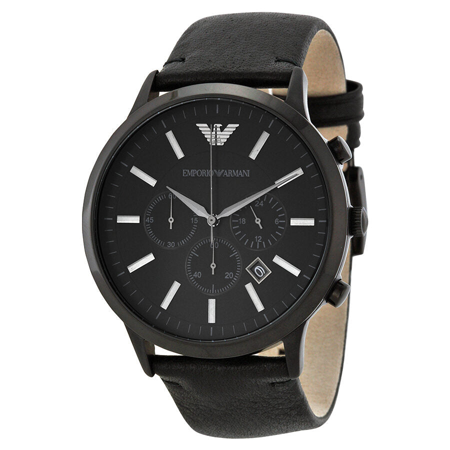 Emporio Armani Sportivo Chronograph Black Genuine Leather Men's Watch - AR2461