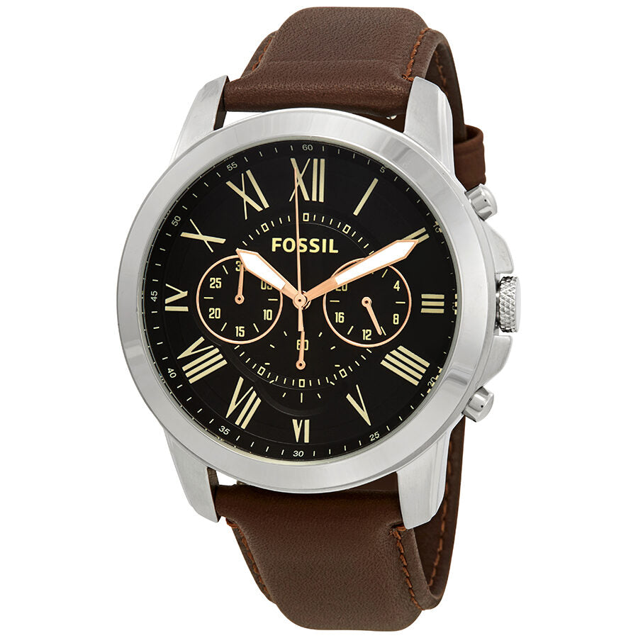 Fossil Grant Chronograph Black Dial Brown Leather Men's Watch FS4813