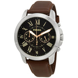 Fossil Grant Cronógrafo Reloj de hombre de cuero marrón con esfera negra FS4813