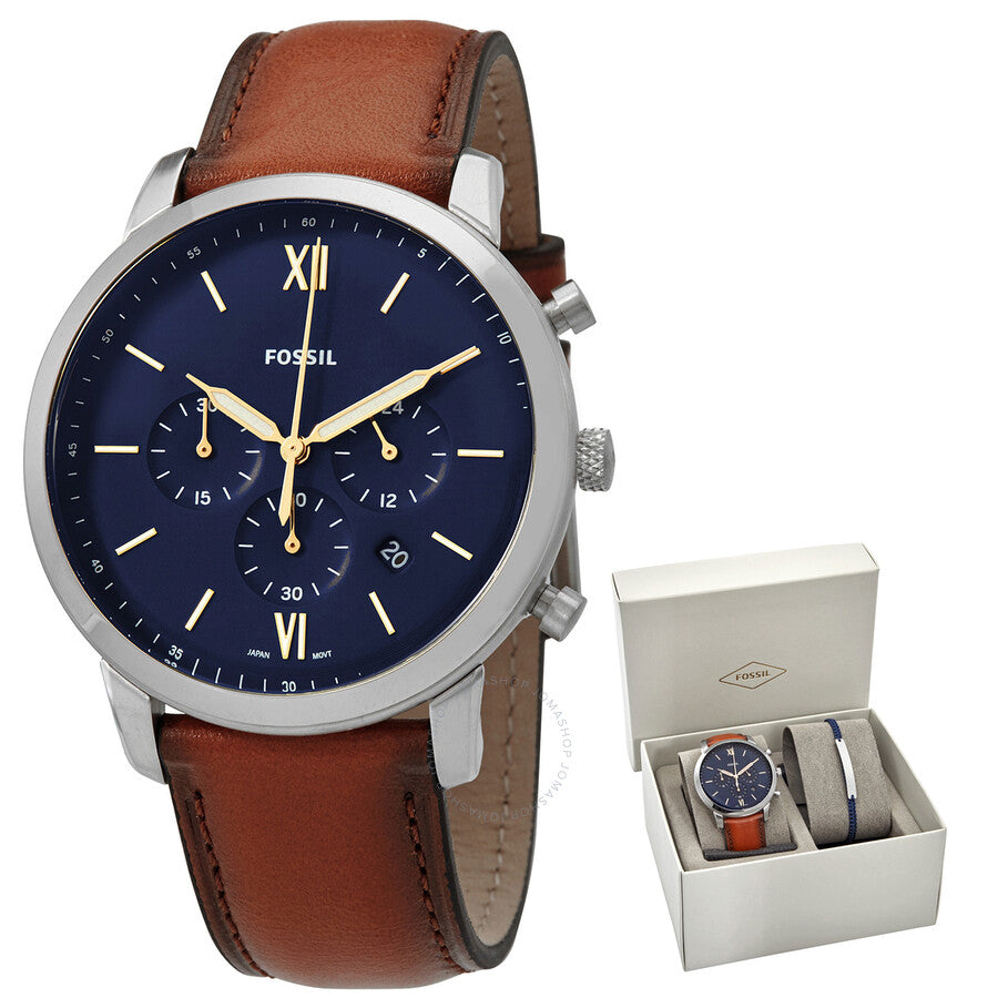 Fossil Neutra Chronograph Quartz Blue Dial Men's Watch Set FS5708SET - The Watches Men & Co