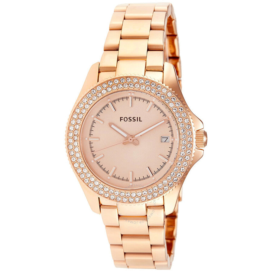 Fossil Retro Traveler Rose Dial Rose Gold-tone Ladies Watch AM4454 - The Watches Men & Co