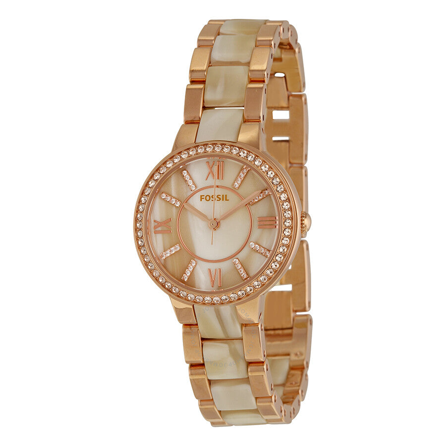 Fossil Virginia Rose Dial Rose Gold-tone and Horn Acetate Ladies Watch ES3716 - The Watches Men & Co