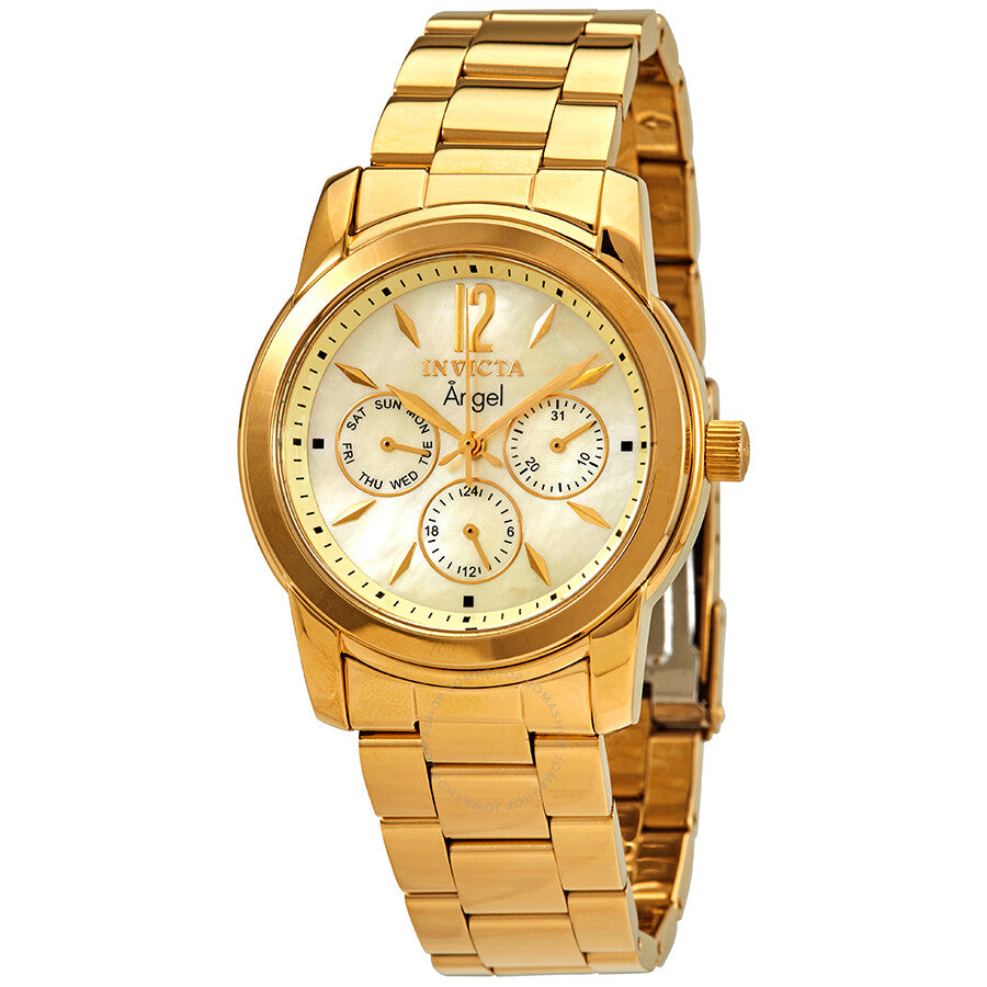Invicta Angel Multi-Function Mother of Pearl Dial 18kt Gold-plated Ladies Watch 0466 - The Watches Men & Co