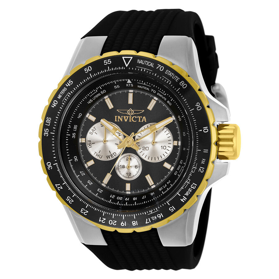 Reloj Invicta Aviator de cuarzo con esfera negra y bisel náutico para hombre 33029