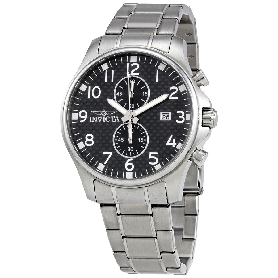 Invicta II Reloj multifunción de acero inoxidable para hombre con esfera negra 0379
