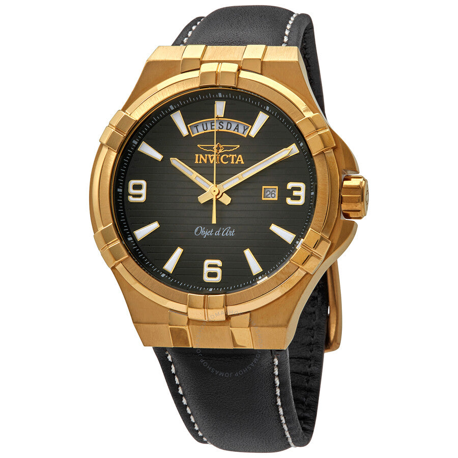 Invicta Objet D Art Quartz Black Dial Black Leather Men's Watch 30186 - The Watches Men & Co