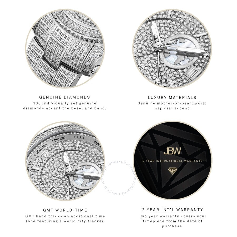 Jbw Jet Setter GMT Quartz Diamond Silver Dial Men's Watch J6370B - The Watches Men & Co #4