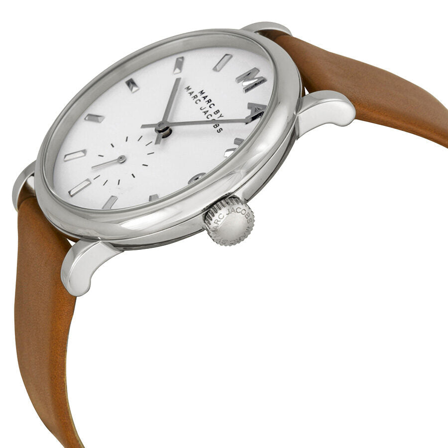 Marc By Marc Jacobs Baker White Dial Silver Tone Brown Leather Watch MBM1265