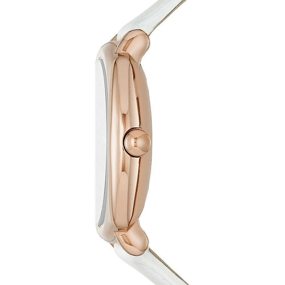 Marc Jacobs MJ8678 side view showing rose gold case and white leather strap profile