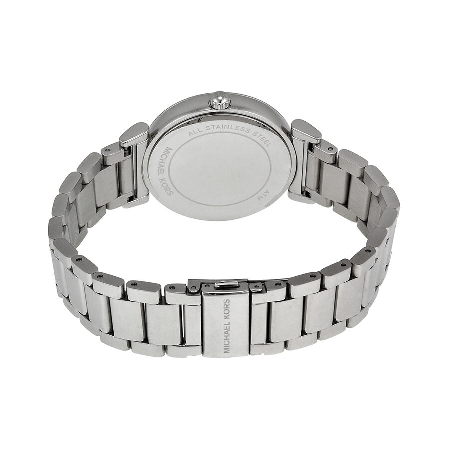 Michael Kors Caitlin MK3355 - Reloj para mujer con esfera plateada y cristal pavimentado
