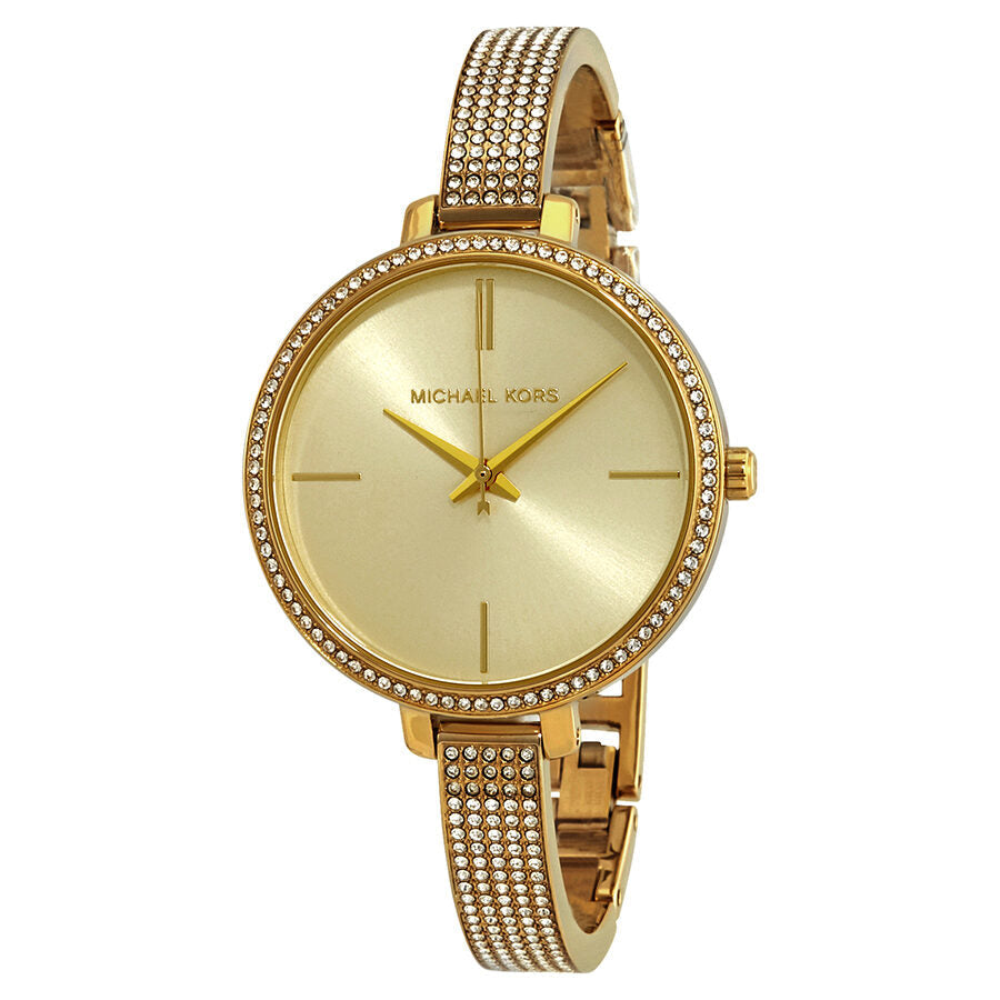 Michael Kors Jaryn Gold Ultra-Slim Pavé-Embellished Half-Bangle Women's Watch - MK3784