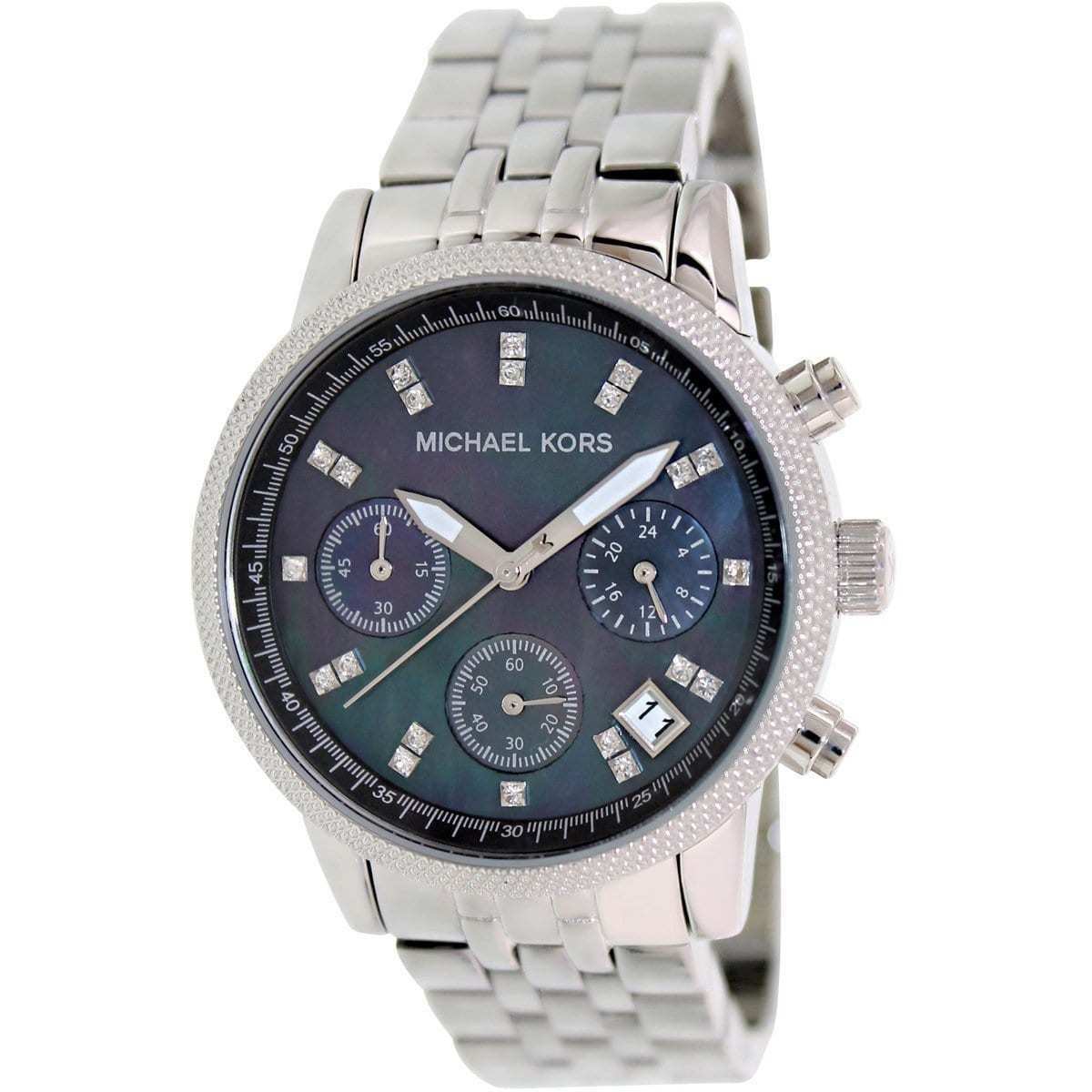 Michael Kors Jet Set Chronograph Black MOP Dial Silver Women's Watch - MK5021