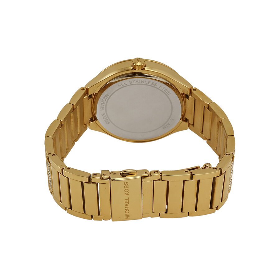 Caseback view of Michael Kors Kerry women's watch showing stainless steel back