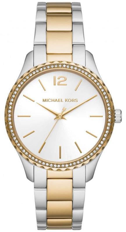 Michael Kors Layton two-tone steel watch with silver dial and crystal-set bezel