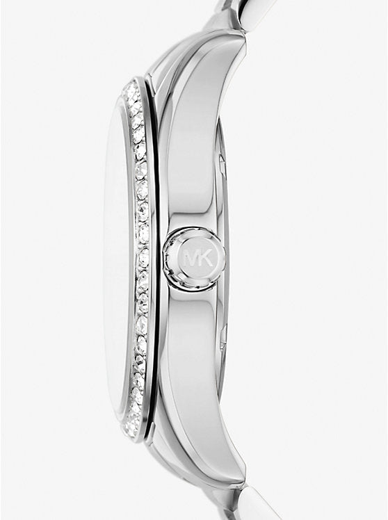 Side view of Michael Kors Lexington Crystals watch showing crystal-set bezel and case profile