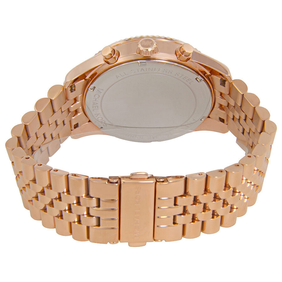 Michael Kors Lexington rose gold chronograph watch caseback and bracelet
