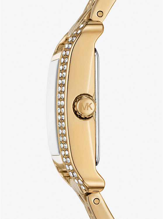 Michael Kors Monroe Pave Crystals White Dial Gold Steel Strap Watch for Women - MKO1034