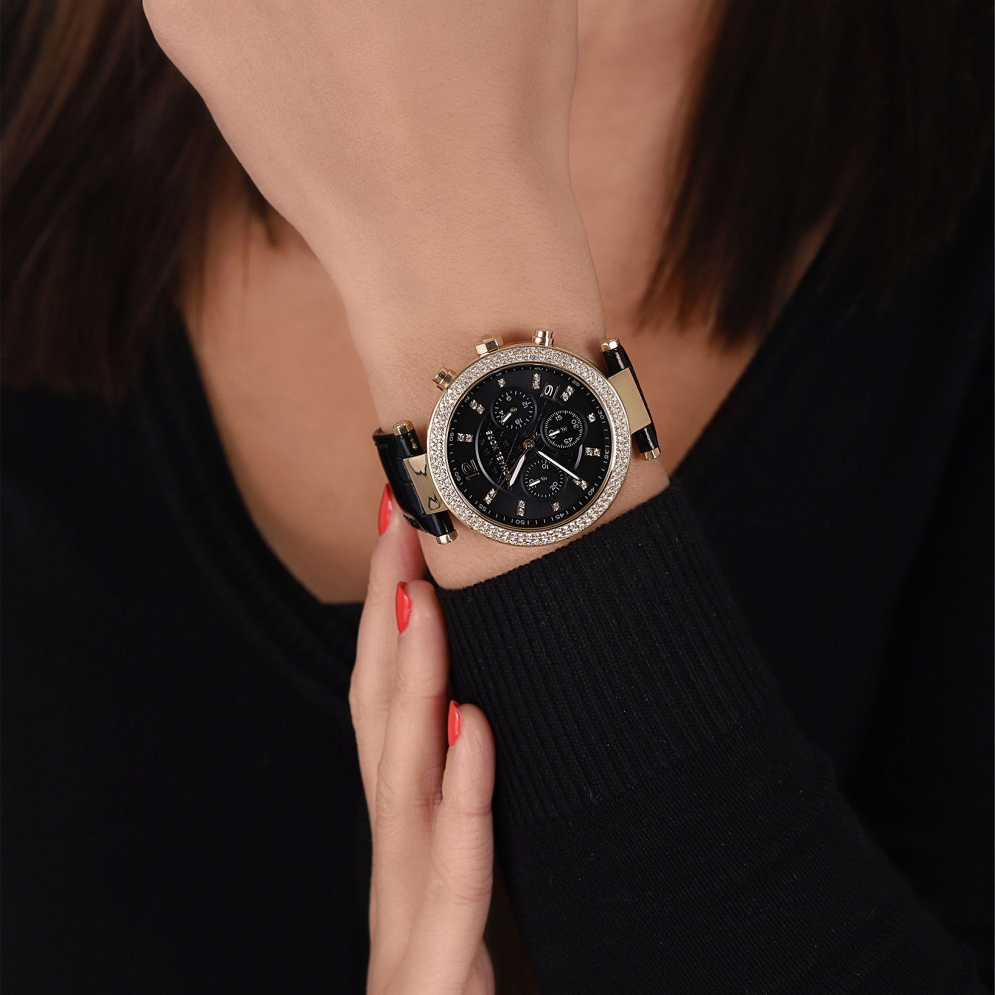 Michael Kors Parker Reloj cronógrafo de cuarzo con esfera negra y cristal para mujer MK6984