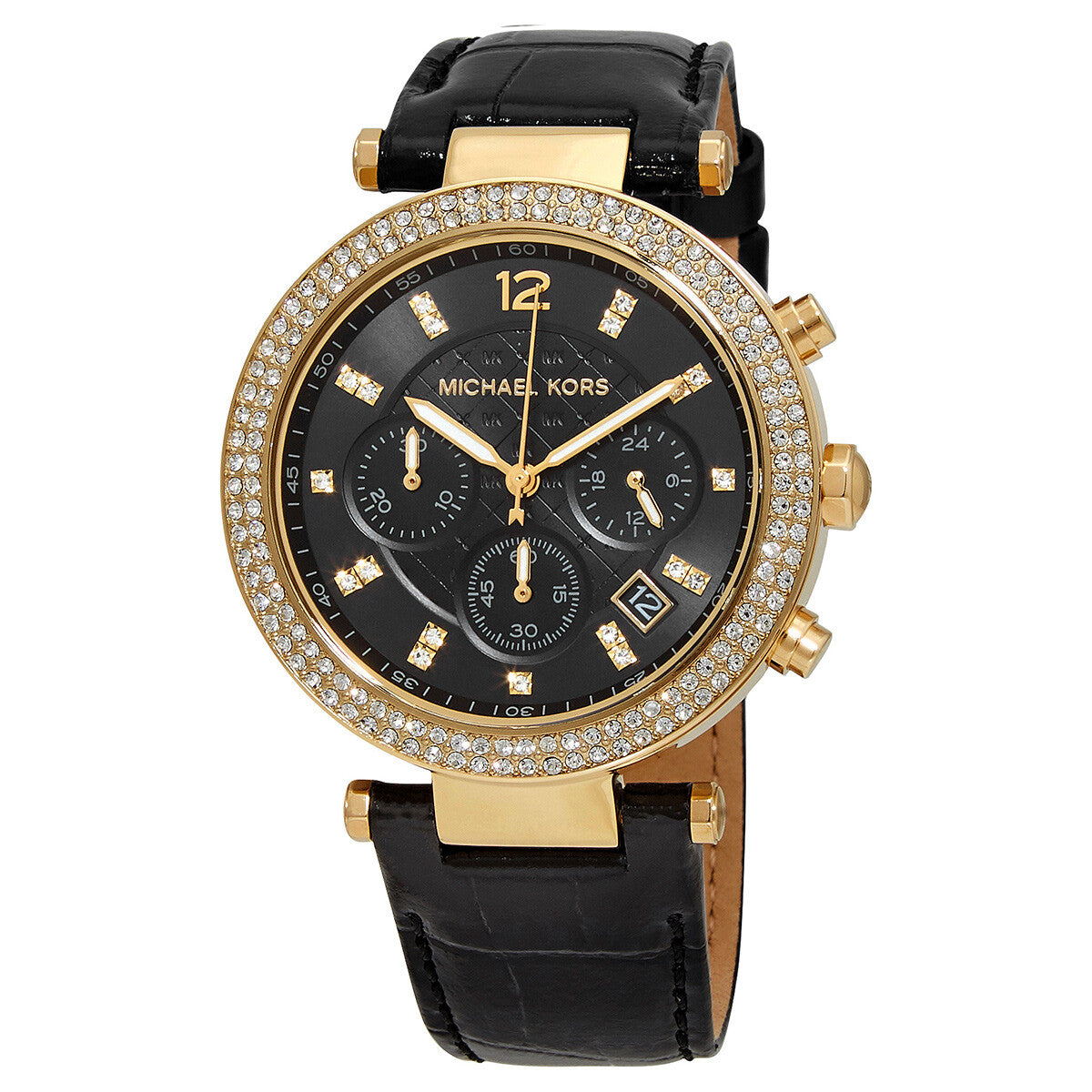 Michael Kors Parker Reloj cronógrafo de cuarzo con esfera negra y cristal para mujer MK6984