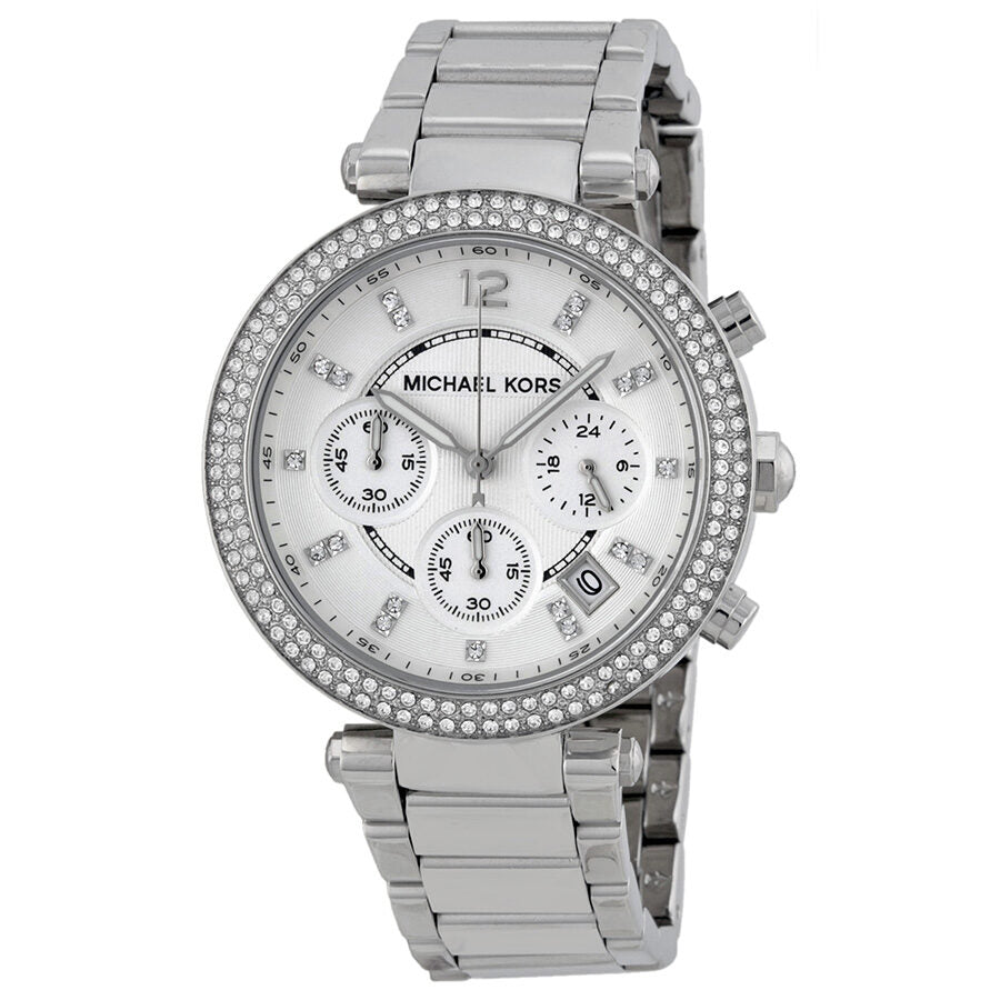 Michael Kors Parker Reloj cronógrafo con esfera plateada para mujer MK5353