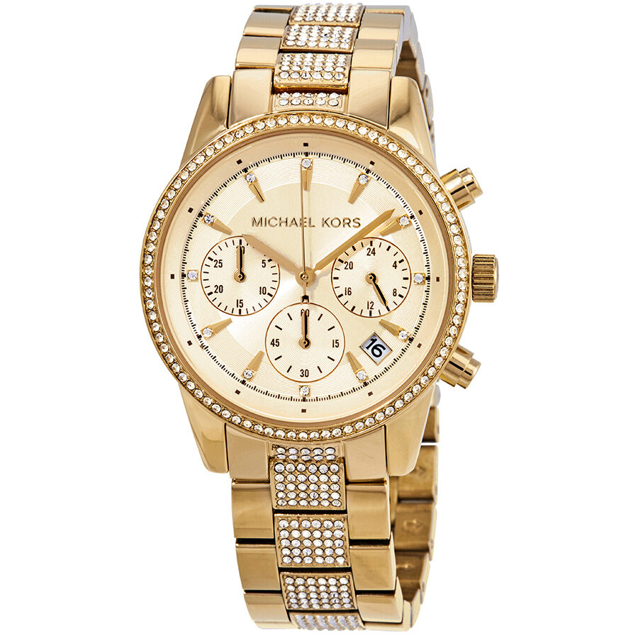 Michael Kors Ritz Pave Chronograph Gold Women's Watch - MK6484