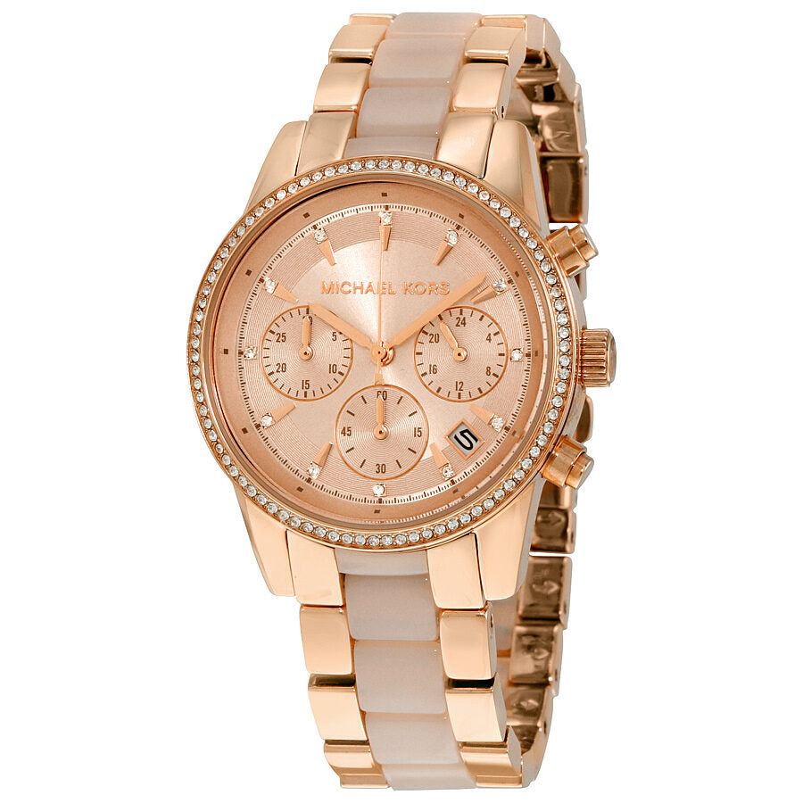 Michael Kors Ritz Reloj cronógrafo de cuarzo con esfera rosa para mujer MK6307