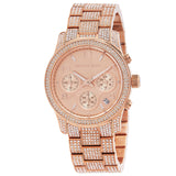 Michael Kors Runway Chronograph Quartz Crystal Rose Gold Dial Ladies Watch MK7481 - Watches of America